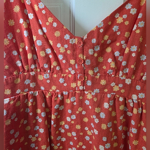 Forever 21 Linen Blend Button Detail Fully Lined Thin Strap Dress- Sz L Orange - Picture 5 of 10